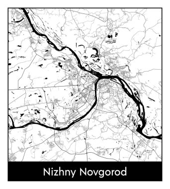 Nizhny Novgorod Rusya Avrupa Şehir haritası siyah beyaz vektör illüstrasyonu