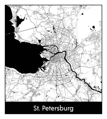 St. Petersburg Rusya Avrupa Şehri haritası siyah beyaz vektör illüstrasyonu