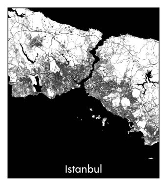 İstanbul Türkiye Avrupa Kenti haritası siyah beyaz vektör illüstrasyonu