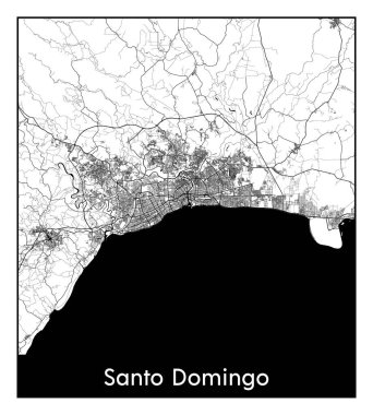 Santo Domingo Dominik Cumhuriyeti Kuzey Amerika Şehri haritası siyah beyaz vektör illüstrasyonu