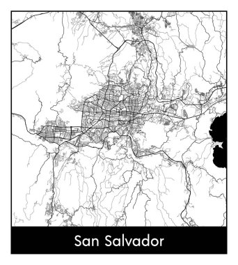 San Salvador El Salvador Kuzey Amerika Şehri haritası siyah beyaz vektör illüstrasyonu