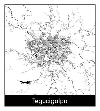 Tegucigalpa Honduras Kuzey Amerika Şehri haritası siyah beyaz vektör illüstrasyonu