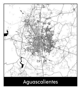 Aguascalientes Meksika Kuzey Amerika haritası siyah beyaz vektör illüstrasyonu