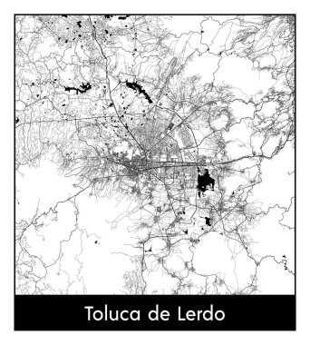 Toluca de Lerdo Meksika Kuzey Amerika Şehri haritası siyah beyaz vektör illüstrasyonu