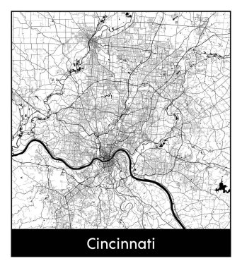 Cincinnati Amerika Birleşik Devletleri Kuzey Amerika haritası siyah beyaz vektör illüstrasyonu