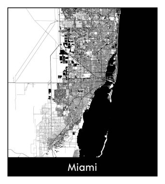Miami Birleşik Devletleri Kuzey Amerika haritası siyah beyaz vektör illüstrasyonu