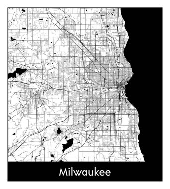 Milwaukee Birleşik Devletleri Kuzey Amerika Şehri haritası siyah beyaz vektör çizimi