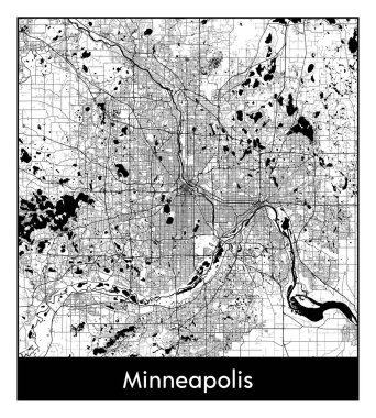 Minneapolis Amerika Birleşik Devletleri Kuzey Amerika haritası siyah beyaz vektör illüstrasyonu