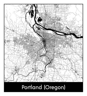Portland Oregon Birleşik Devletleri Kuzey Amerika haritası siyah beyaz vektör illüstrasyonu