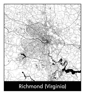 Richmond Virginia Birleşik Devletler Kuzey Amerika haritası siyah beyaz vektör illüstrasyonu