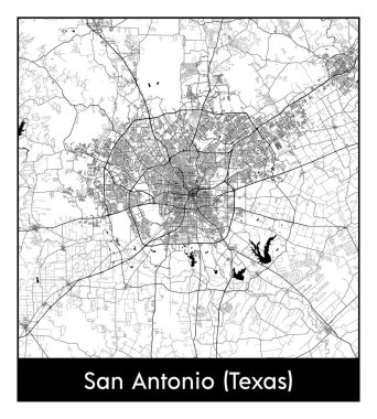 San Antonio Teksas Amerika Birleşik Devletleri Kuzey Amerika Şehri haritası siyah beyaz vektör illüstrasyonu