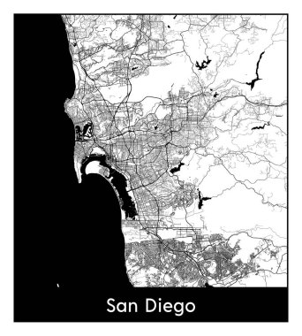 San Diego Amerika Birleşik Devletleri Kuzey Amerika haritası siyah beyaz vektör illüstrasyonu