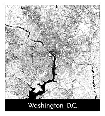 Washington, D.C. Birleşik Devletler Kuzey Amerika haritası siyah beyaz vektör çizimi
