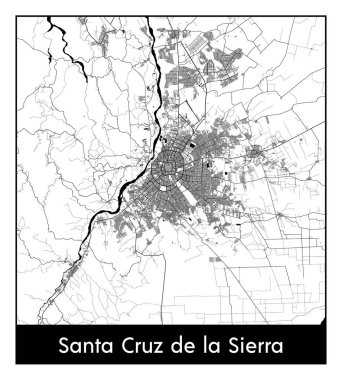 Santa Cruz de la Sierra Bolivya Güney Amerika Şehri haritası siyah beyaz vektör illüstrasyonu