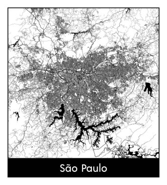 Sao Paulo Brezilya Güney Amerika haritası Siyah beyaz vektör illüstrasyonu