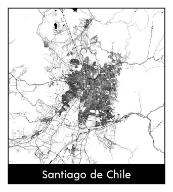 Santiago de Chile Güney Amerika Şehri haritası siyah beyaz vektör illüstrasyonu