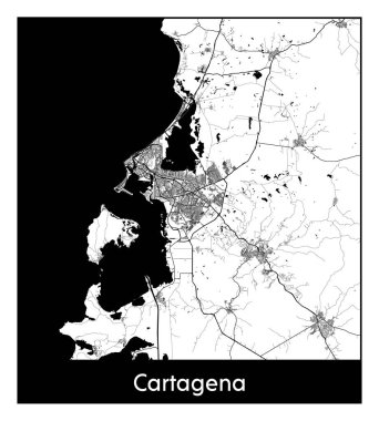 Cartagena Kolombiya Güney Amerika haritası siyah beyaz vektör illüstrasyonu