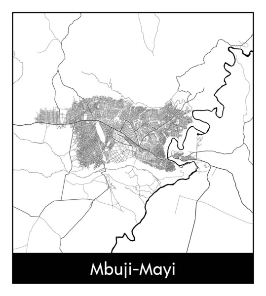 Mbuji Mayi Demokratische Republik Kongo Afrika Stadtkarte Schwarz Weißer Vektor — Stockvektor