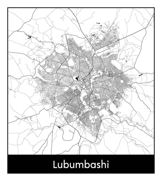 Lubumbashi República Democrática Congo África Mapa Cidade Ilustração Vetor Branco — Vetor de Stock