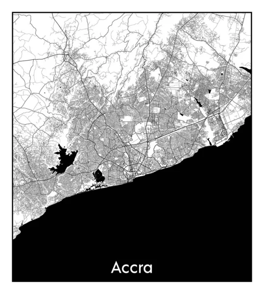Άκρα Γκάνα Αφρική Χάρτης Πόλεων Ασπρόμαυρη Διανυσματική Απεικόνιση — Διανυσματικό Αρχείο