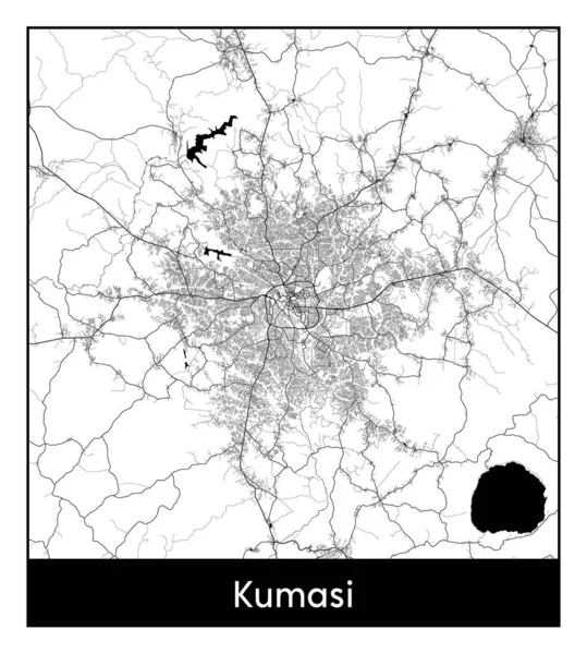 Kumasi Gana África Mapa Cidade Ilustração Vetor Branco Preto — Vetor de Stock