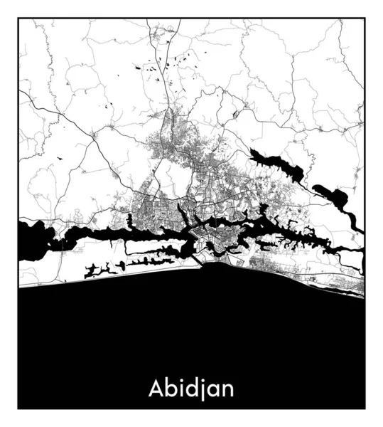 Abidjan Ακτή Ελεφαντοστού Αφρική Χάρτης Της Πόλης Μαύρο Λευκό Διάνυσμα — Διανυσματικό Αρχείο