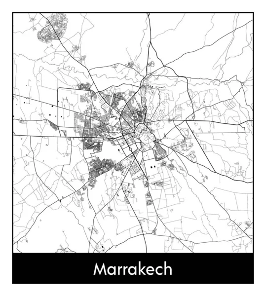 Marrakech Marrocos África Mapa Cidade Ilustração Vetor Branco Preto — Vetor de Stock