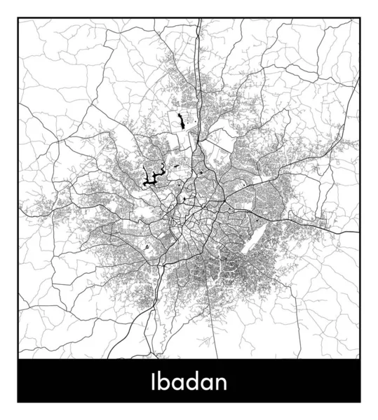 Ibadan Νιγηρία Αφρική Χάρτης Της Πόλης Μαύρο Λευκό Διάνυσμα Εικονογράφηση — Διανυσματικό Αρχείο