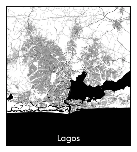 Lagos Nigéria África Mapa Cidade Preto Branco Ilustração Vetorial — Vetor de Stock