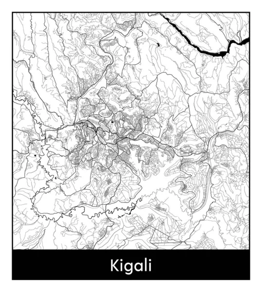 Kigali Rwanda Afrika Stadskaart Zwart Wit Vector Illustratie — Stockvector