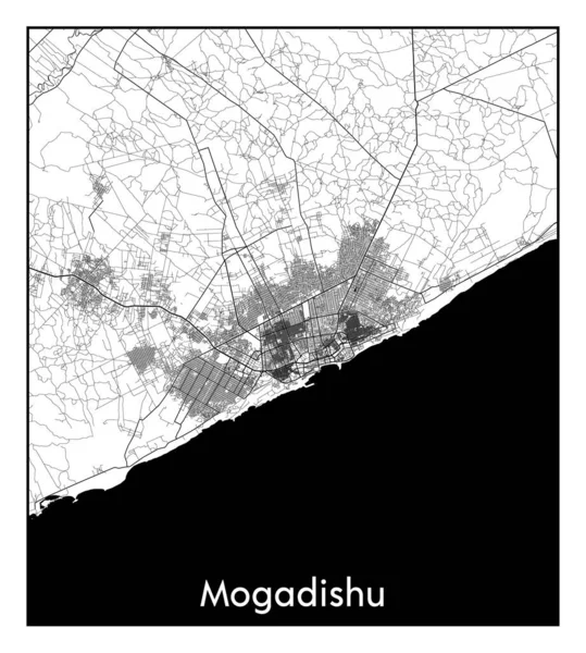 Mogadíscio Somália África Mapa Cidade Ilustração Vetor Branco Preto — Vetor de Stock