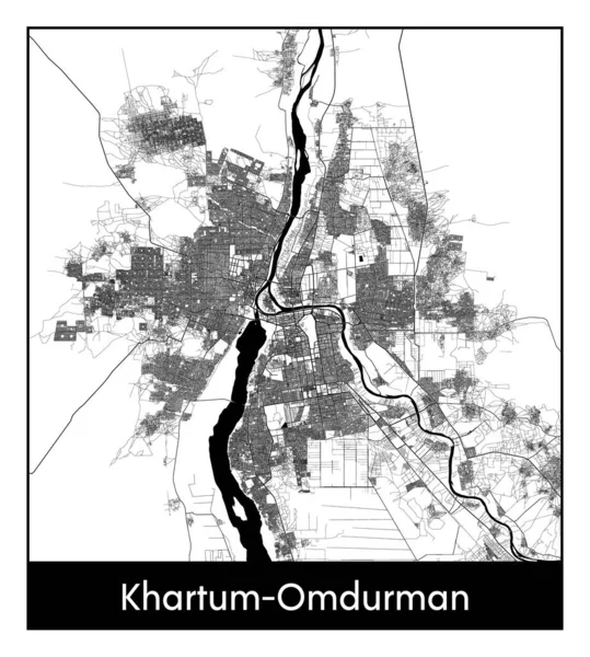 Khartum Omdurman Sudão África Mapa Cidade Ilustração Vetor Branco Preto — Vetor de Stock