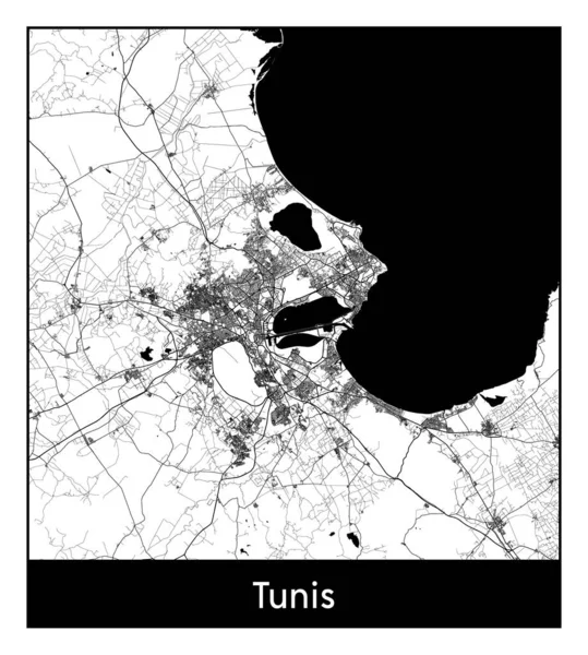 Tunis Tunísia África Mapa Cidade Preto Branco Ilustração Vetorial — Vetor de Stock