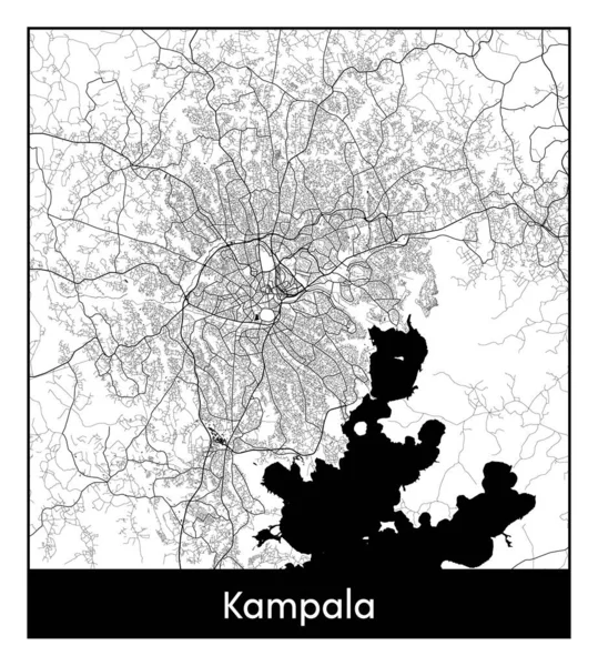 Kampala Uganda Africa Mapa Ciudad Negro Blanco Vector Ilustración — Vector de stock