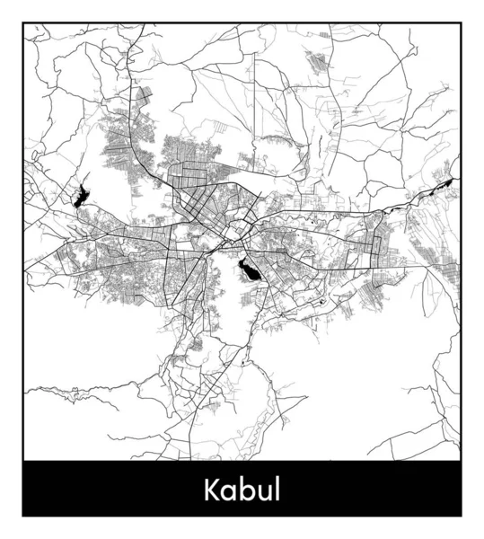 Cabul Afeganistão Ásia Mapa Cidade Ilustração Vetor Branco Preto — Vetor de Stock