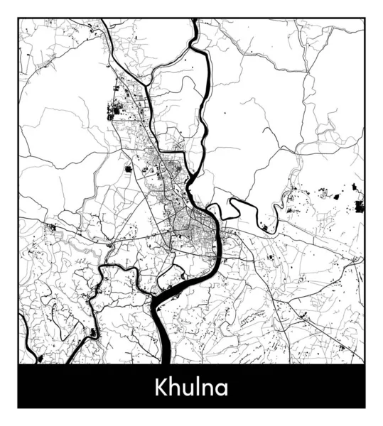 Khulna Bangladesh Ásia Mapa Cidade Ilustração Vetor Branco Preto — Vetor de Stock