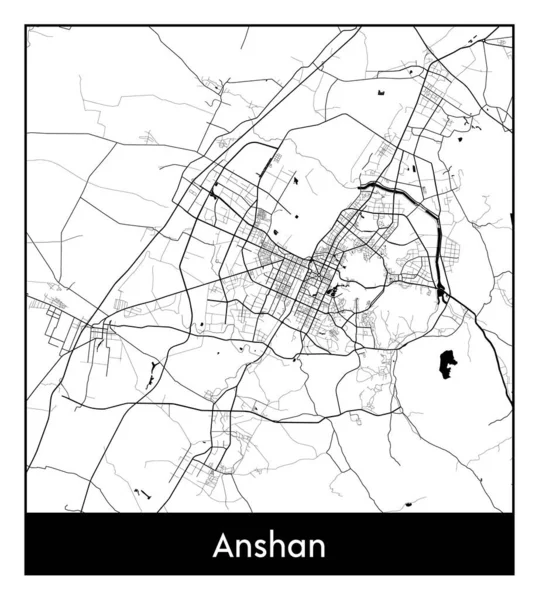 Anshan China Ásia Mapa Cidade Preto Branco Vetor Ilustração — Vetor de Stock