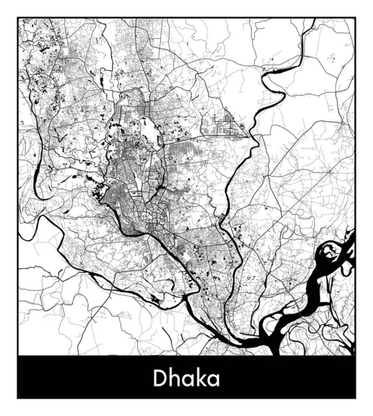 Dhaka Bangladesh Ásia Mapa Cidade Ilustração Vetor Branco Preto — Vetor de Stock