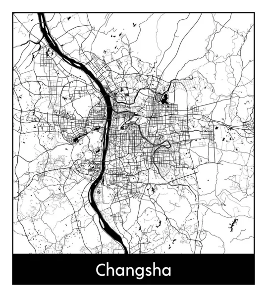 Чанша Китай Азія Карта Міста Чорно Біла Векторні Ілюстрації — стоковий вектор