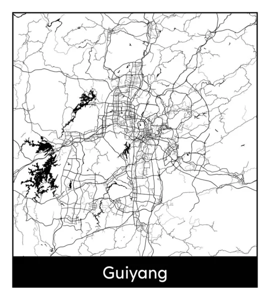 Guiyang China Ásia City Mapa Preto Branco Vetor Ilustração — Vetor de Stock