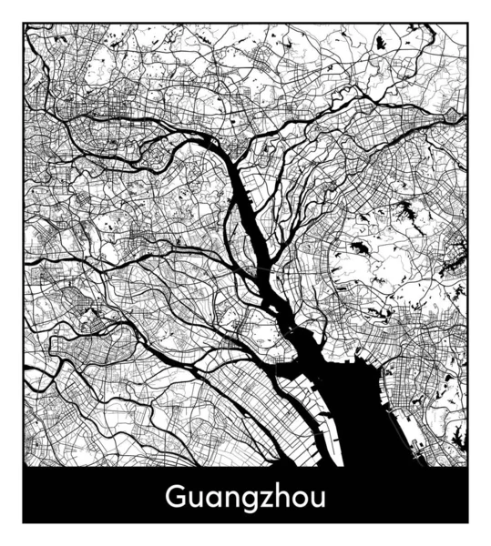 Гуанчжоу Китай Азія Карта Міста Чорно Біла Векторні Ілюстрації — стоковий вектор