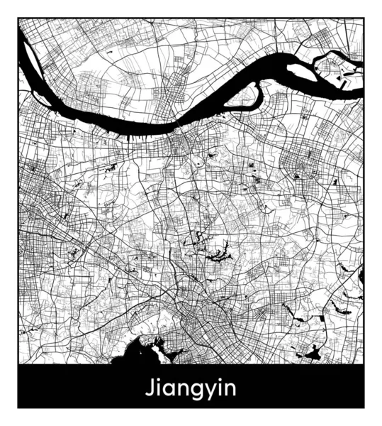 Jiangyin Китай Азія Карта Міста Чорно Біла Векторні Ілюстрації — стоковий вектор