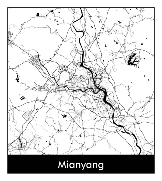 Міяньян Китай Азія Карта Міста Чорно Біла Векторні Ілюстрації — стоковий вектор