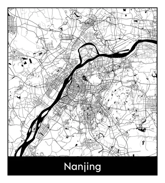 Nanjing China Ásia Mapa Cidade Preto Branco Vetor Ilustração — Vetor de Stock