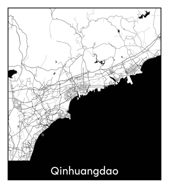 Qinhuangdao China Asia City Map Black White Vector Illustration — Stock Vector