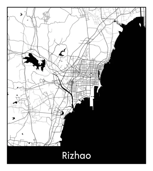 Stock vector Rizhao China Asia City map black white vector illustration