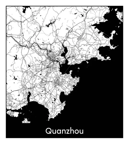 Quanzhou Chiny Azja Mapa Miasta Czarny Biały Wektor Ilustracja — Wektor stockowy