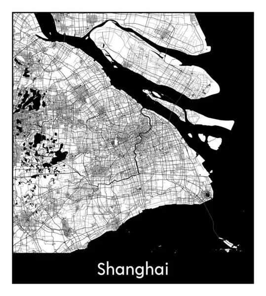 Shanghai China Ásia Mapa Cidade Preto Branco Vetor Ilustração — Vetor de Stock