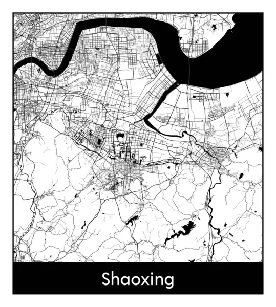 Shaoxing China Ásia City Mapa Preto Branco Vetor Ilustração — Vetor de Stock