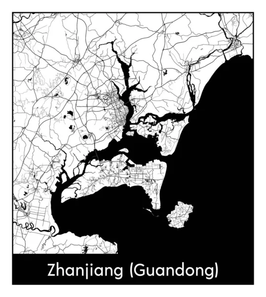 Zhanjiang Guandong China Asien Stadtkarte Schwarz Weißer Vektor Illustration — Stockvektor